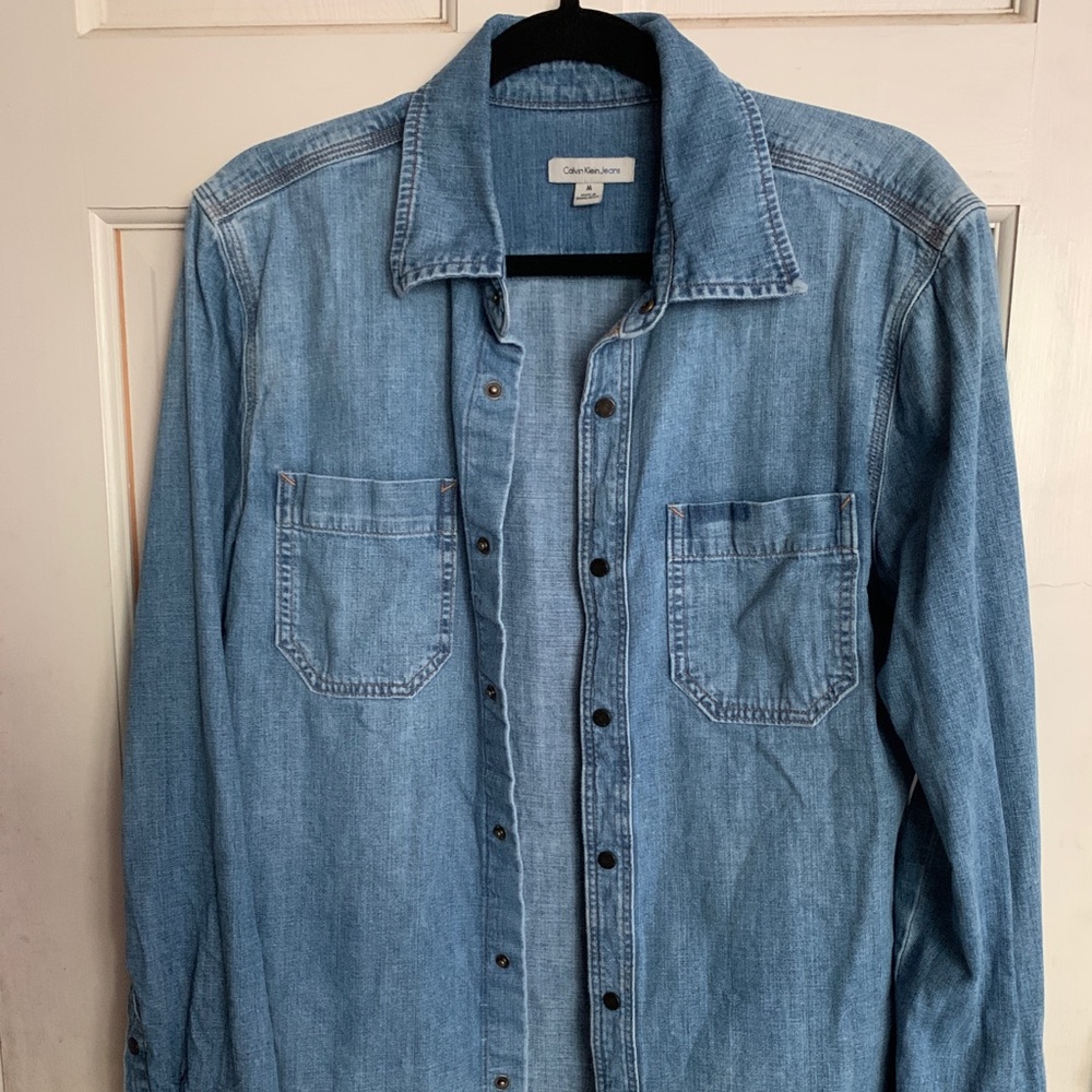 Calvin Klein denim snap long sleeve shirt